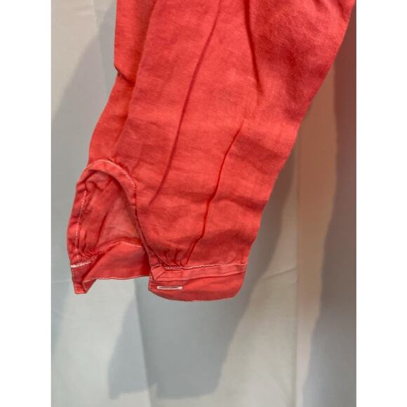 KHAKI AND CO Size L Bess Nielsen Hand Woven Linen Button Down Shirt Coral Orange - Picture 4 of 6